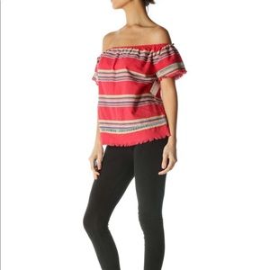 Anthro Red boho off the shoulder peasant top DRA Los Angeles